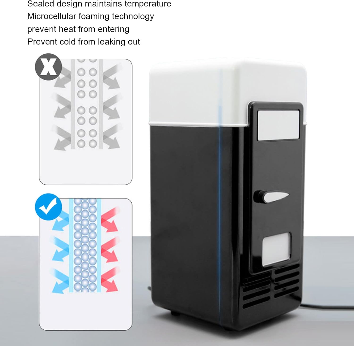 Mini USB Fridge Cooler Beverage Drink Cans Cooler Warmer Refrigerator for Laptop Bedroom, Portable Cold Fridge for Soda Single Can Cooler Red USB Powered Retro Fridge Desk Office