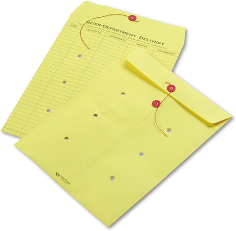 Quality Park Interdepartment String & Button Closure Envelopes, 10" x 13", 1-Sided Narrow Rule, Red, Box of 100 (QUA63574)