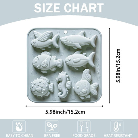 Silicone Sea Life Theme Molds, 7 Cavity Ocean Fish Clownfish and Seahorse Candy Making Molds for Chocolate, Cake Decoration, Ice Cube