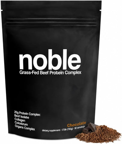 Noble All-in-One Chocolate Protein Powder, 21g Grass-Fed Beef Protein & Collagen, Colostrum & Organ Blend, Whey-Free, Seed Oil-Free, Zero-Carb, 30 Servings (1.75lbs)