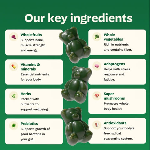 Gruns Adult Greens Gummies & Daily Multivitamin, Prebiotic Fiber, 28 ct