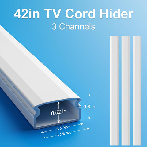 Yecaye TV Cord Hider, 42in Cord Cover Wall Mounted, W1.18in H0.6in, White