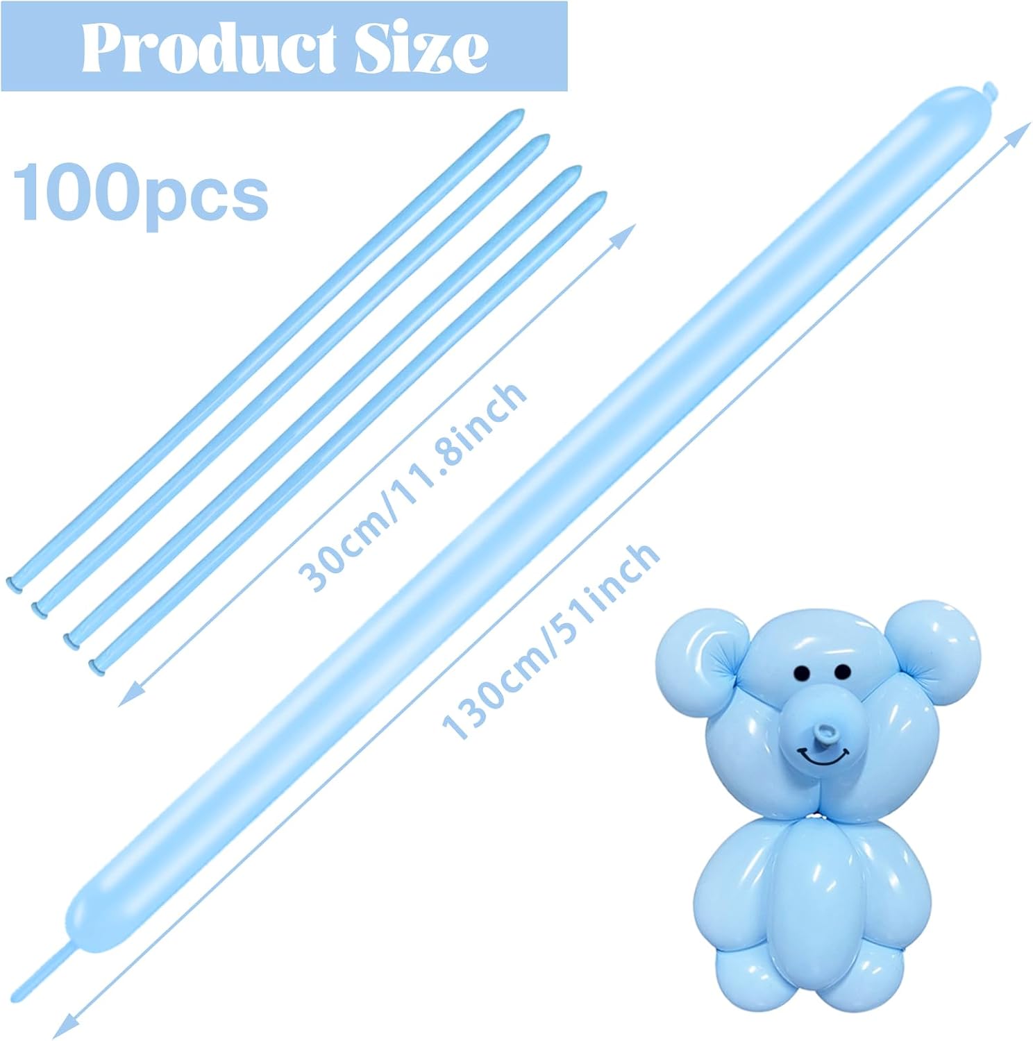 100 pcs 260 Long Balloons (Pastel Blue Balloons)