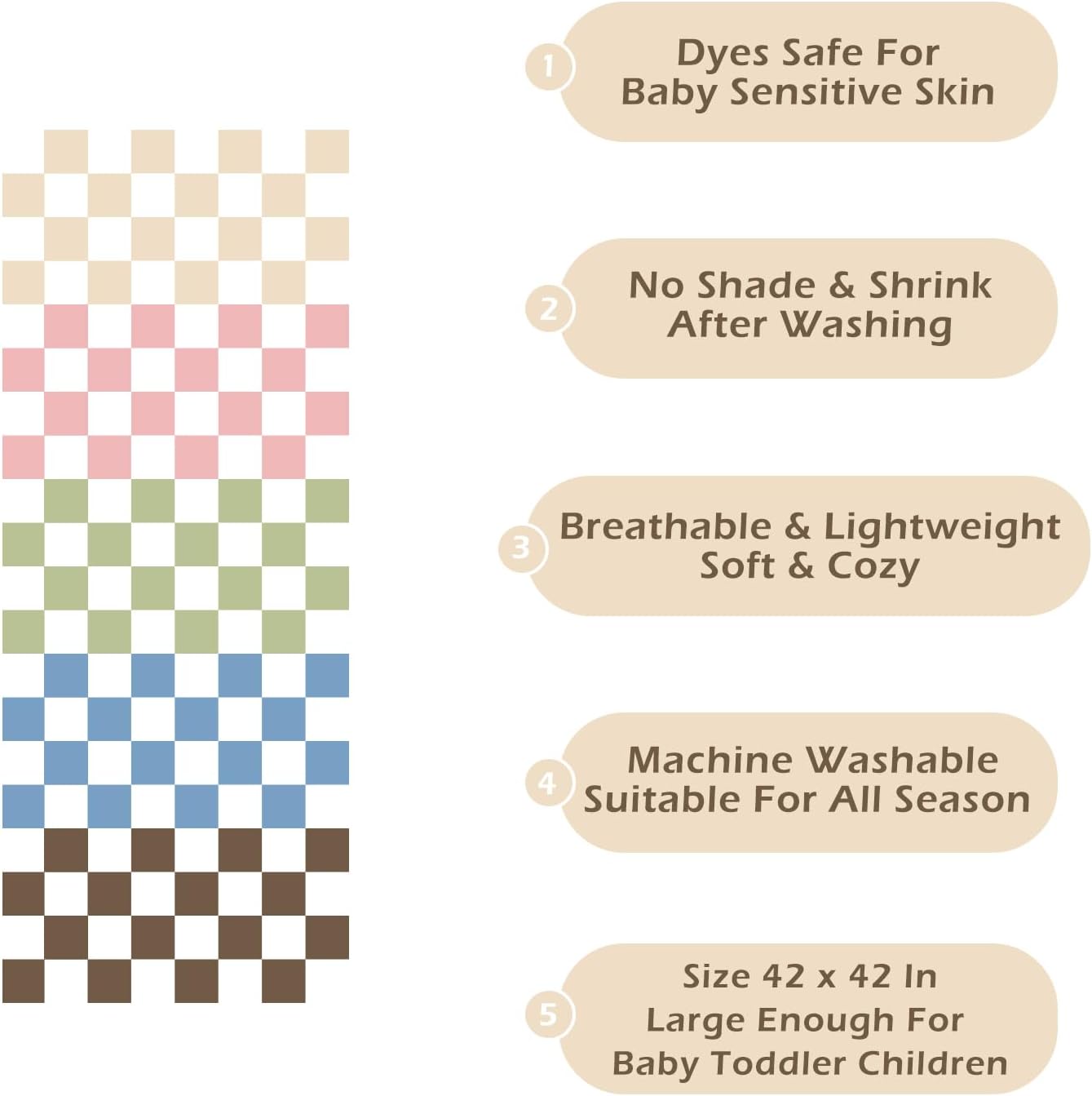 Ultra Soft Checkered Muslin Baby Blanket 2 Pack Cotton Swaddle Blanket 43"