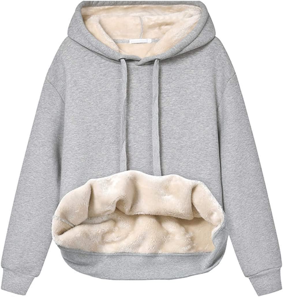 Womens Hooded Sweatshirt Fleece Sherpa Lined Hoodies Winter Causal Loose Fit Pullover
