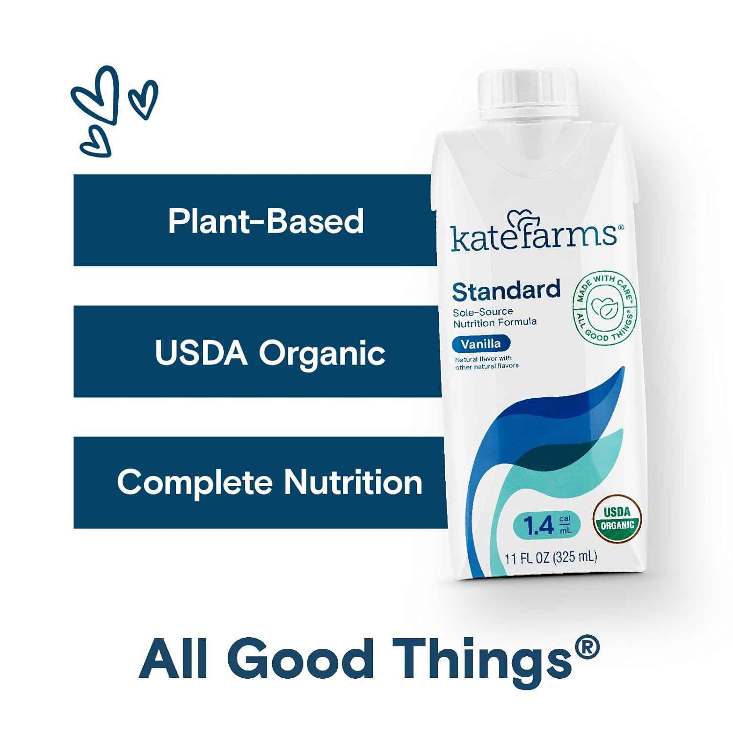 KATE FARMS Organic 1.4 High Calorie Shake, Vanilla, 20g Protein, 6 Pack | Organic vanilla high calorie nutrition shake with 20g protein plus 27 vitamins and minerals.