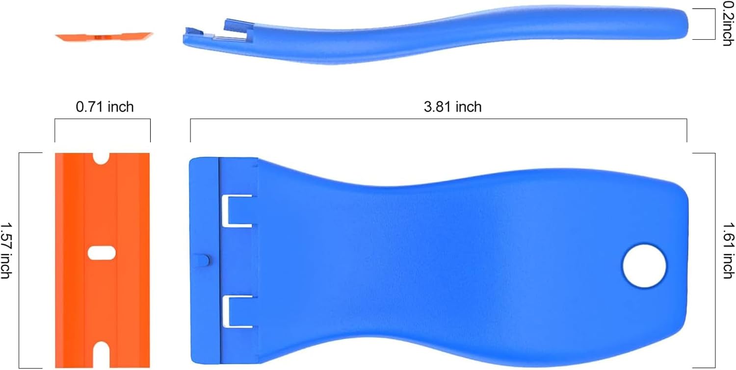 4 Pcs Plastic Razor Blade Scraper and 120 Pcs Blades, Remove Label Decal Tool,Forwithout Scratches Plastic Razor Blade Scraper, Adhesive Remover for Kitchen Appliances,Stickers and Paints on Window