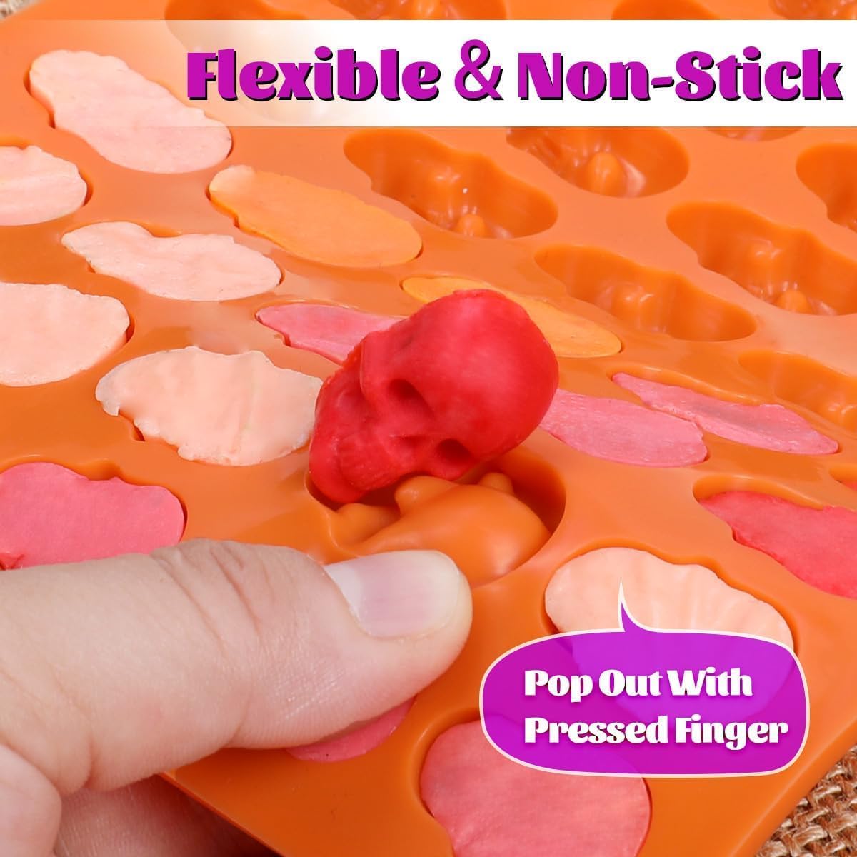 Skull Silicone Molds, Halloween Gummy Chocolate Molds 4 Pcs Mini Skull Mold