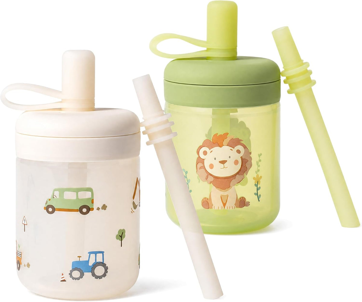 Moonkie Silicone Baby Straw Cup with Lid - Toddler Sippy Cup with Straw & Spill-Resistant Water Cup for Baby-Led Weaning - BPA-Free Dishwasher Safe Training Cup - 6 Months+, 5 oz, 2-Pack