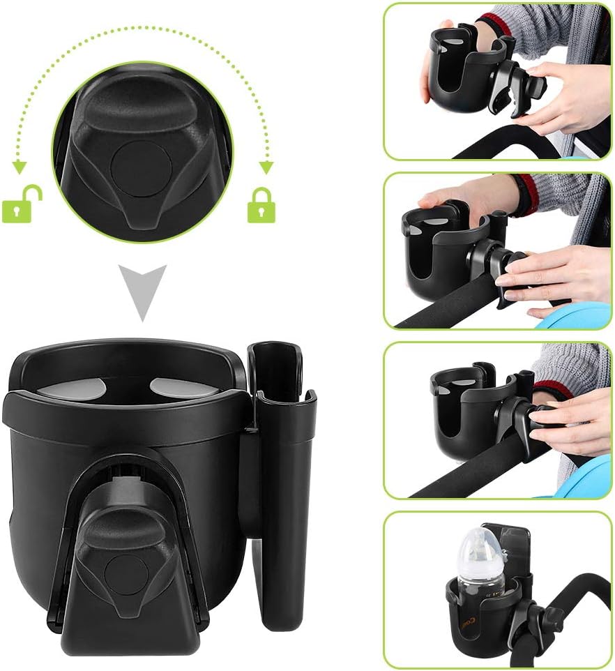 Accmor Stroller Cup Holder with Phone Holder, Bike Cup Holder, Universal Cup Holder for Uppababy Nuna Strollers, 2-in-1 Drinks Holder for Walker, Wheelchair, Scooter