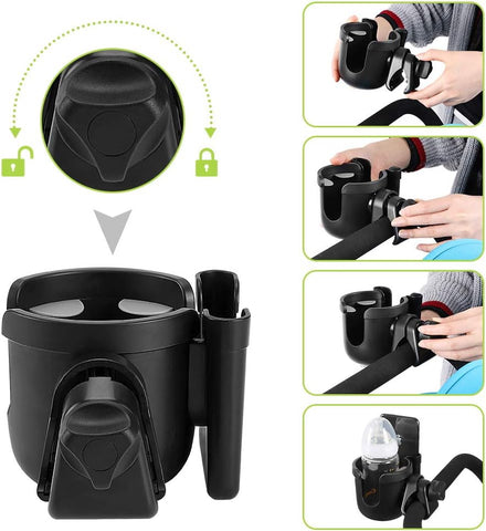 Accmor Stroller Cup Holder with Phone Holder, Bike Cup Holder, Universal Cup Holder for Uppababy Nuna Strollers, 2-in-1 Drinks Holder for Walker, Wheelchair, Scooter