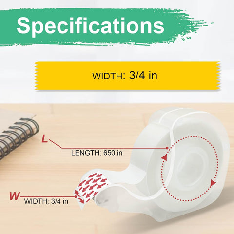 Tape Bulk, Clear Tape, Invisible, Matte Finish, Writable, 3/4 in x 650 in, Transparent Tape, 12 Rolls with Dispensers, Ideal for Gift Wrapping, School Supplies & Office Use