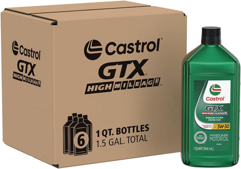 Castrol GTX High Mileage 5W-30 Synthetic Blend Motor Oil, 1 Qt, Pack of 6