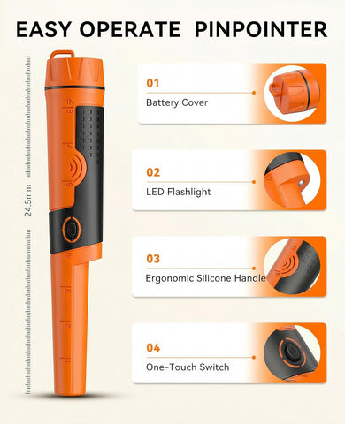 SUNPOW Metal Detector Pinpointer for Adults & Kids - Waterproof Handheld Pin Pointer Wand - High Sensitivity 360° Detection - Easy to Use 2 Alert Modes - Treasure Pinpointing Finder Probe - OTMD12-C