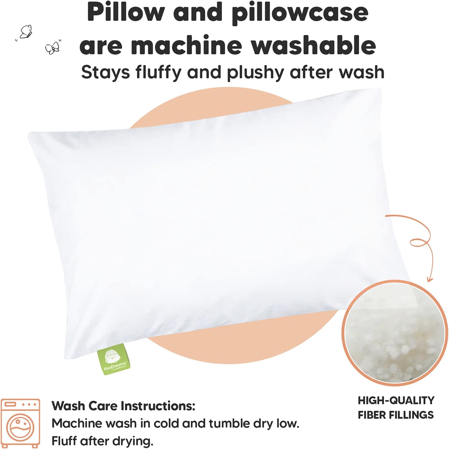 Toddler Pillow with Pillowcase, 13x18 My Little Dreamy Pillow (Soft White)