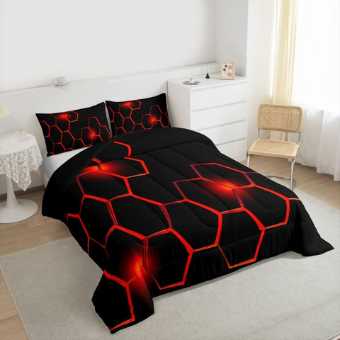 Feelyou Honeycomb Kids Comforter Set Modern Hexagon Bedding Set for Boys