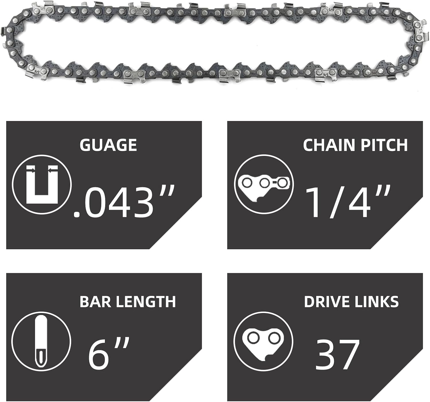 5 Pieces 6 Inch Chainsaw Chain, Replacement Chains for 6 Inch Cordless Electric Portable Mini Chainsaw, Chains Fit for 6" Mini Chainsaws -37 Drive Links