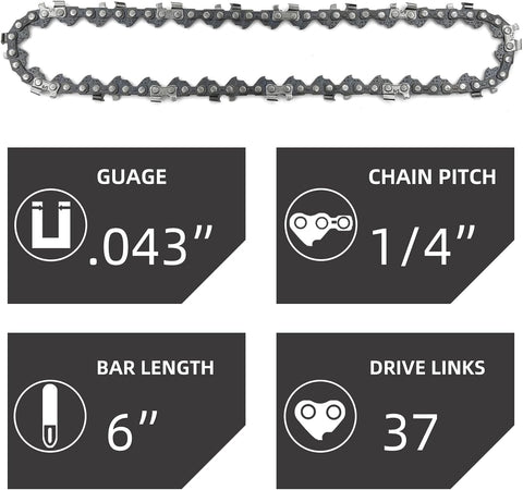 5 Pieces 6 Inch Chainsaw Chain, Replacement Chains for 6 Inch Cordless Electric Portable Mini Chainsaw, Chains Fit for 6" Mini Chainsaws -37 Drive Links