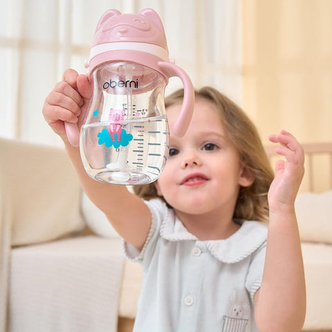 Oberni Tritan Sippy Cup, 270ml/9oz Baby Water Drinking Bottle with Removable Handle and Strap, Leak-Proof Training Cup for 12M+/1 Years+ Toddlers, Purple/Pack of 1