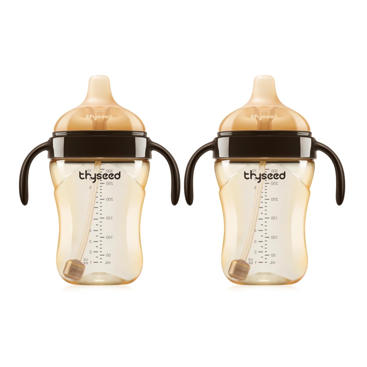 Thyseed Spill-Proof Weighted Straw Sippy Cup, Baby Transition Trainer, Soft Silicone Spout, BPA-Free, 6m+, 10 oz, 2 Pack