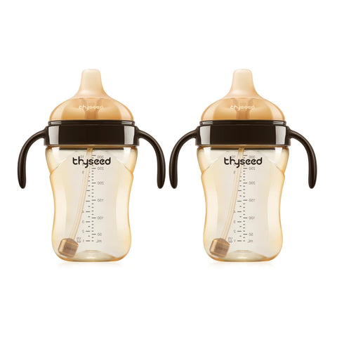 Thyseed Spill-Proof Weighted Straw Sippy Cup, Baby Transition Trainer, Soft Silicone Spout, BPA-Free, 6m+, 10 oz, 2 Pack
