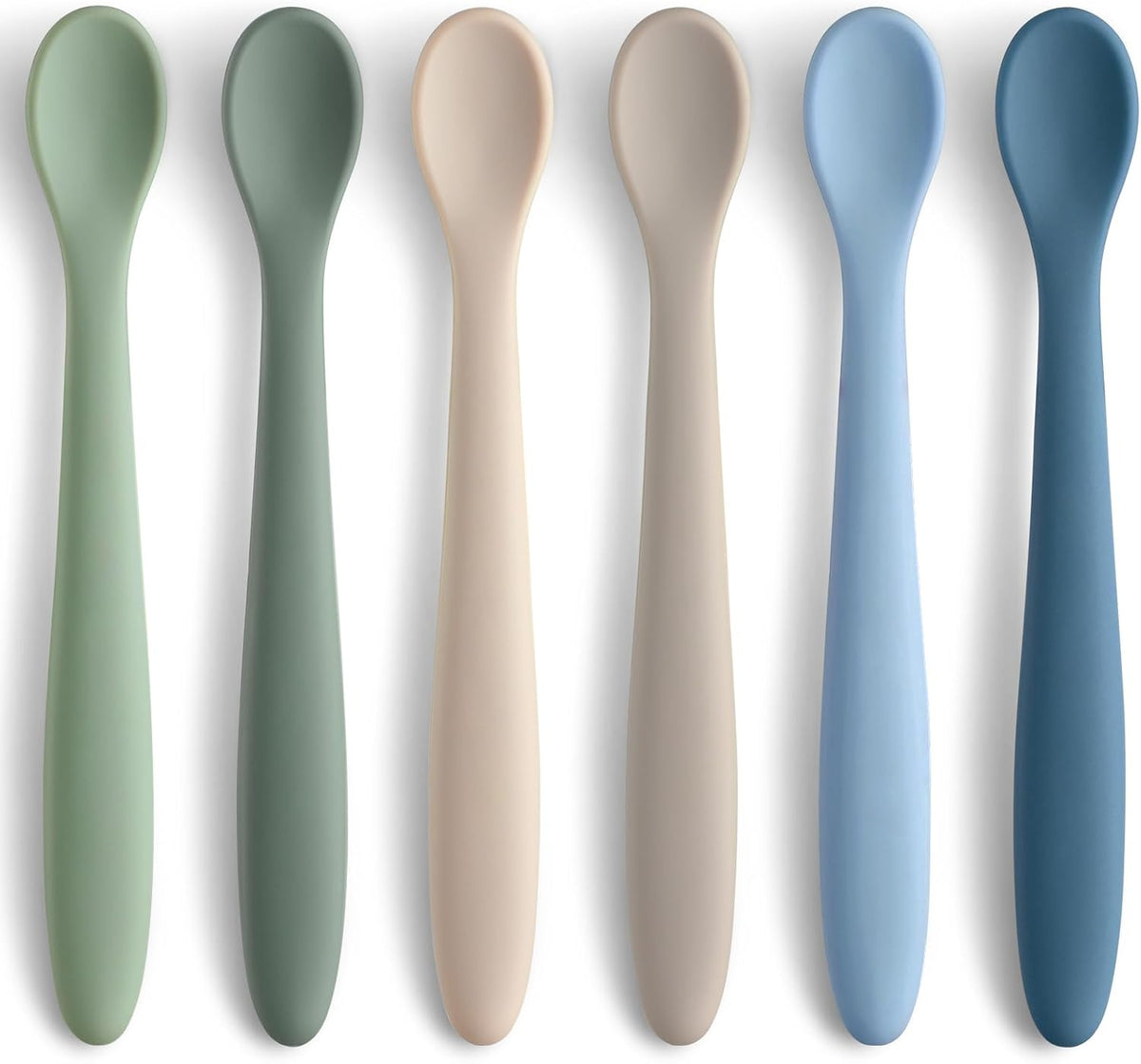 6 Piece Silicone Baby Feeding Spoons, First Stage Infant Soft-Tip Easy on Gums, Training Spoon Self-feeding, Utensils Supplies, Dishwasher & Boil-proof - Blue