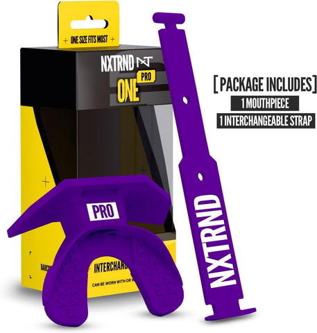Nxtrnd One Pro Football Mouth Guard, Interchangeable Strap, Fits Adult & Youth (Purple)