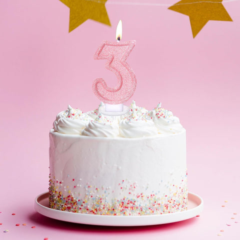 Cute Number 3 Birthday Candle, Glitter Pink Number Candles, Birthday Cake Topper Decoration, Party Supplies Anniversary Celebrations