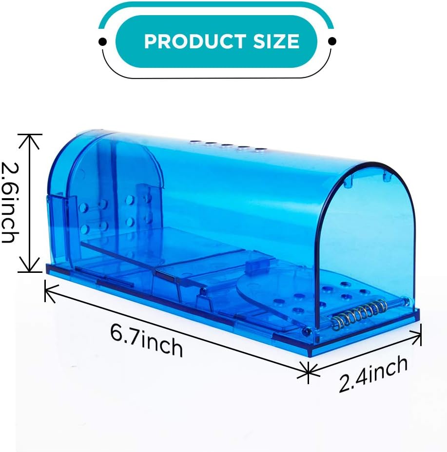 Humane Mouse Trap Reusable! [2-Pack] - Catch and Release No-Kill Rodent Traps for Indoors & Outdoors - Safe for Children & Pets - Reusable Mouse Catcher for Kitchen, Pantry & Garage Blinc (Blue)