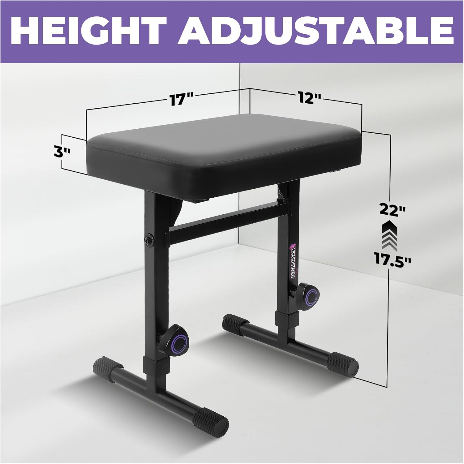 Liquid Stands Piano Bench Adjustable Stool – Music Keyboard Bench Seat for Piano Keyboard Stand with Black Padded Cushion for Musicians Piano Stool Chair (PU Leather)