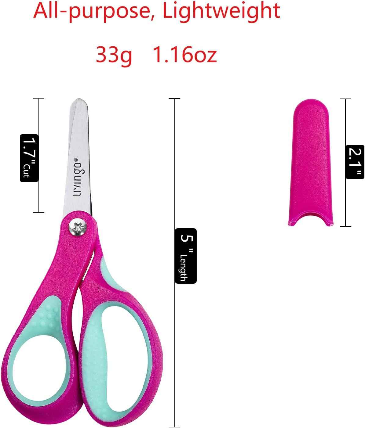 LIVINGO Left Handed Kids Scissors for School 5" Blunt Safety 3 Pack