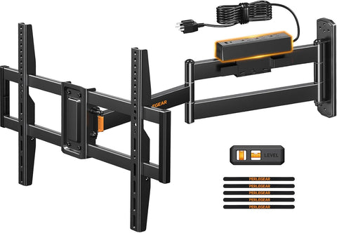 Perlegear Long Arm Full Motion TV Mount with Power Strip for 42–75 inch TVs