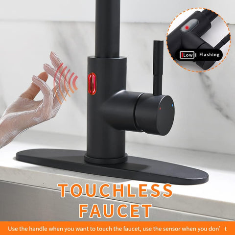 Touchless Pull Down Kitchen Faucet LED Light Black