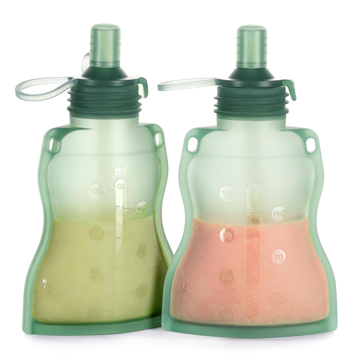 haakaa Yummy Pouch Reusable Baby Food Pouch, 4.5oz, 2 Pack, Pea Green