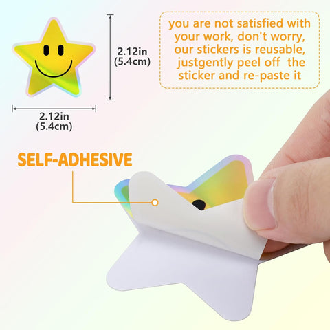 50PCS Smile Holographic Stickers, Star Stickers