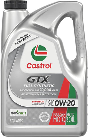 Castrol GTX Full Synthetic 0W-20 Motor Oil, 5 Quarts