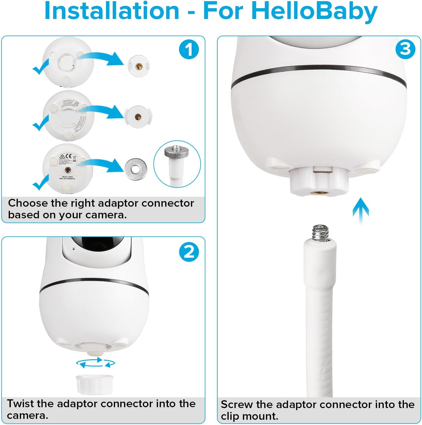 Flexible Baby Monitor Mount Compatible with HelloBaby HB6550/HB6560/HB6240/HB6148/HB6339/HB66/HB65/HB40, ANMEATE 549/SM935E, 15.75" Gooseneck Arm Baby Camera Mount Without Tools or Wall Damage