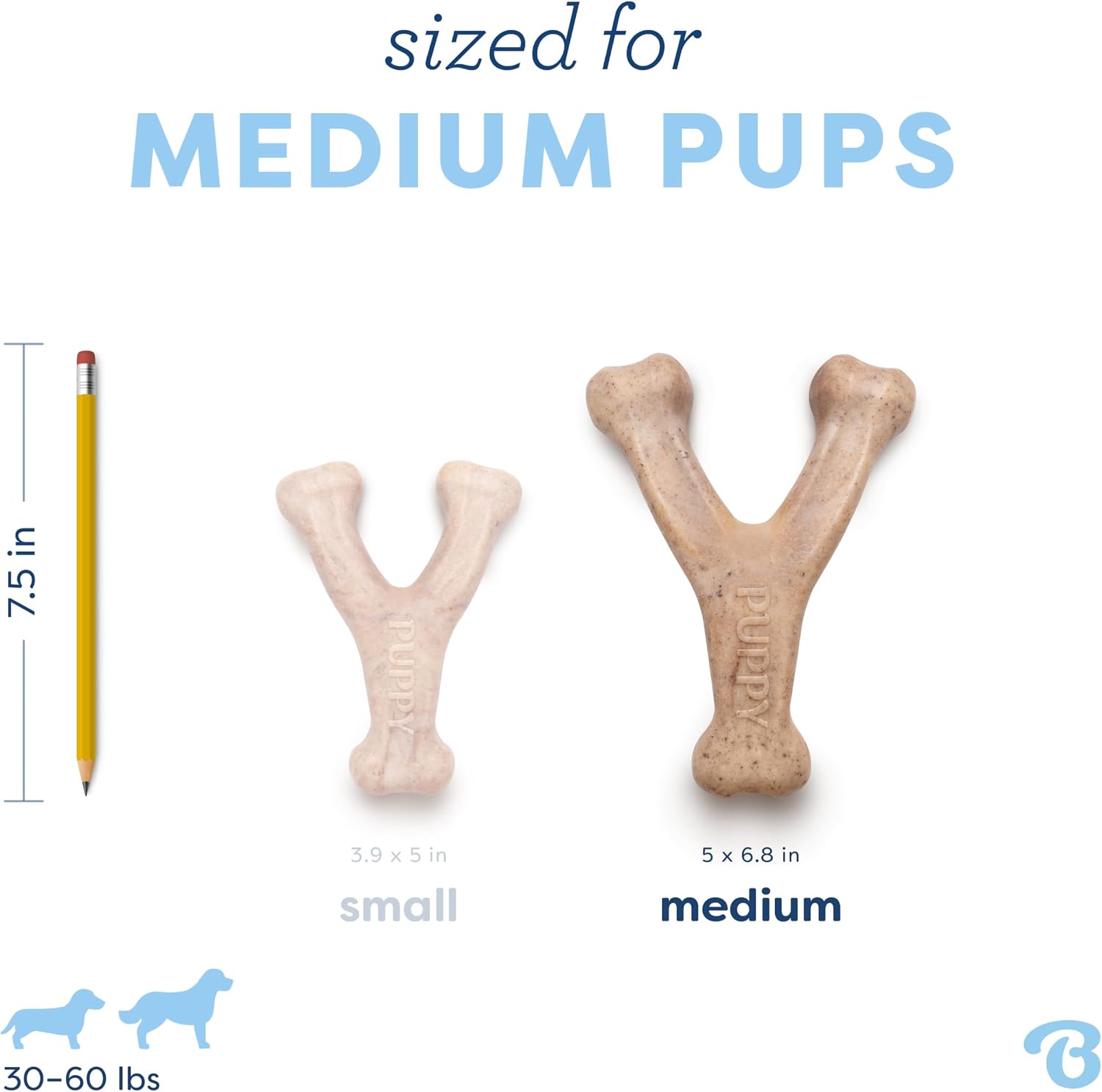 Benebone Puppy Wishbone Dog Chew Toy for Gentle Chewers, Real Bacon, Medium