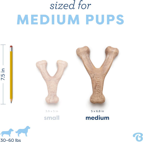Benebone Puppy Wishbone Dog Chew Toy for Gentle Chewers, Real Bacon, Medium