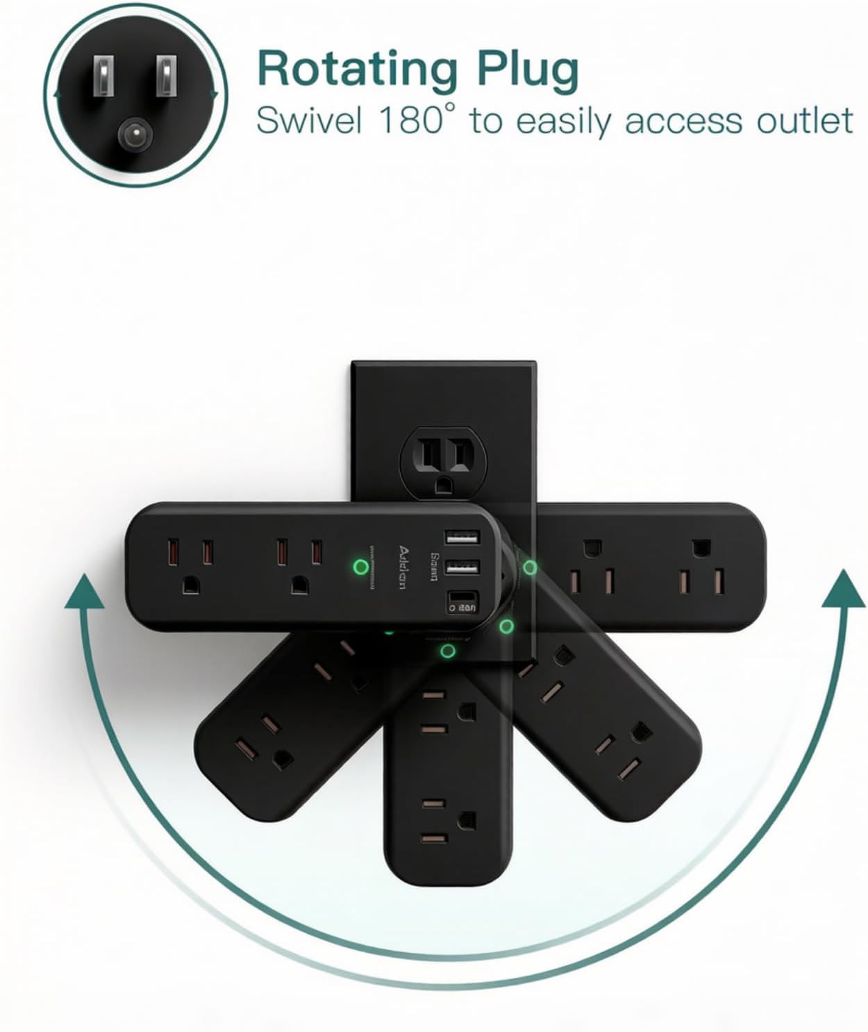 Addtam Surge Protector Outlet Extender with Rotating Plug