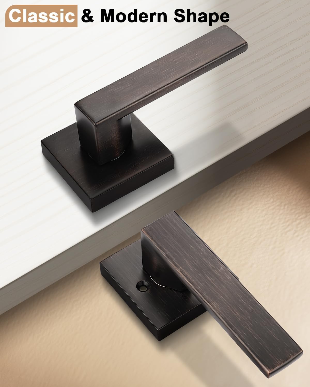 Probrico Oil Rubbed Bronze Square Passage Door Handle, 1 Pack Non-Locking Interior Reversible Closet Hallway Zinc Alloy Lever