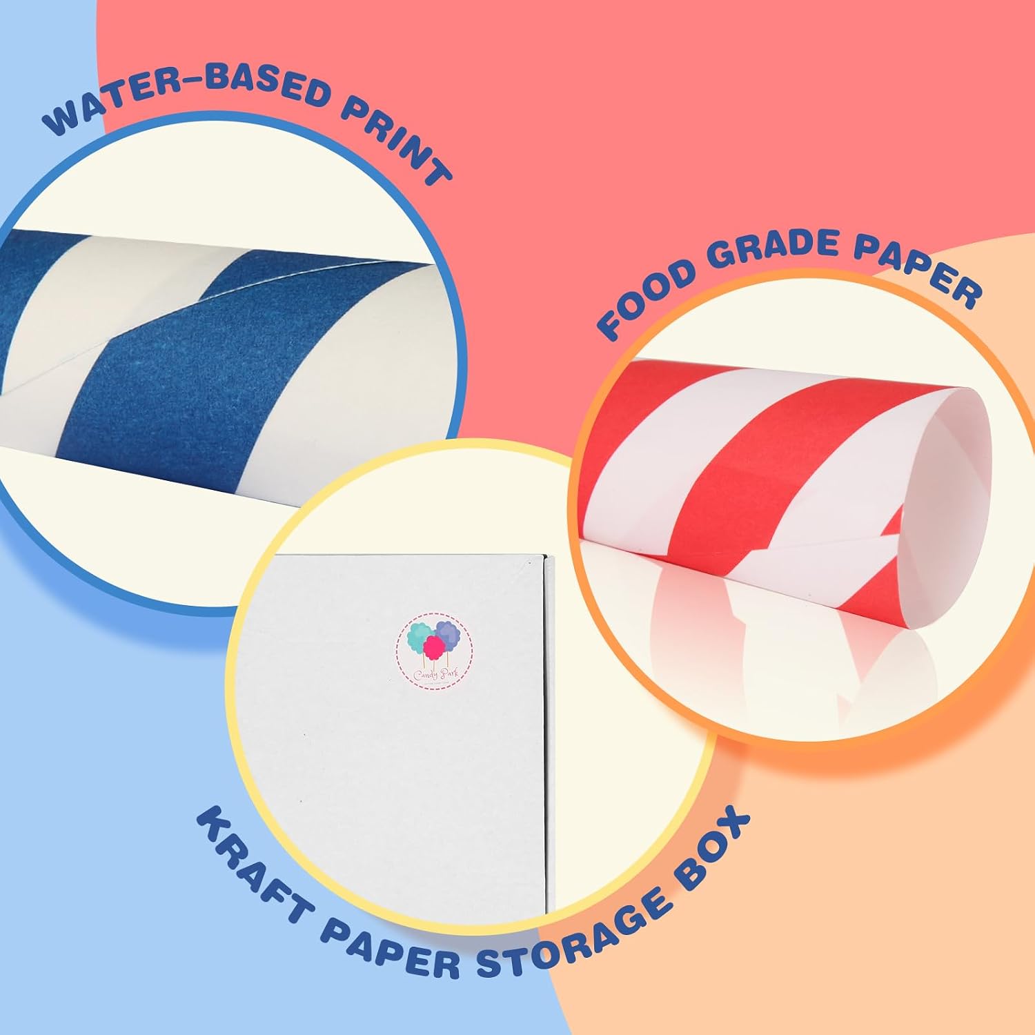 Cotton Candy Cones 50 Pack Parade Theme - Candy Park Multicolor Paper Cones, For Cotton Candy Machines & Candy Floss Sugar, Party Supplies for Birthday, Carnival, Celebrartions & Consession Stand
