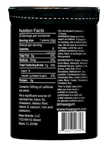 Maax Caffeine Energy Gum | 125mg of caffeine per piece | Spearmint | 25 pieces per container (Pack of 3)