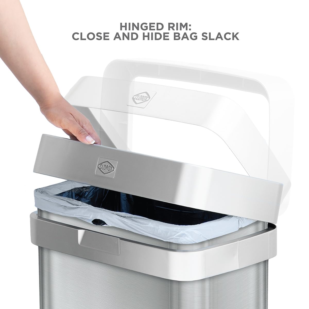 Clorox Slim Open Top Stainless Steel Trash Can, Silver, 13 Gallon / 50L