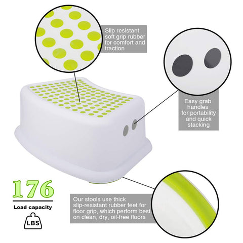 Step Stool for Kids (2 Pack), Toddlers Stool for Potty Training, Bathroom, Kitchen, Bedroom, Toy Room and Living Room. Toilet Stools with Soft Anti-Slip Grips for Safety, Stackable (Green)