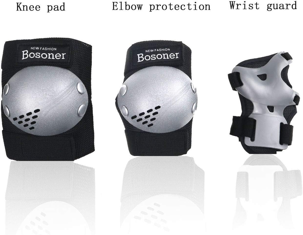 BOSONER Kids/Youth Knee Pads Elbow Pads Wrist Guards Set for 3-15 Years, Child Protective Gear Set for Roller Skates, Cycling, BMX Bike, Skateboard, Inline Skating, Scooter Riding Sports…