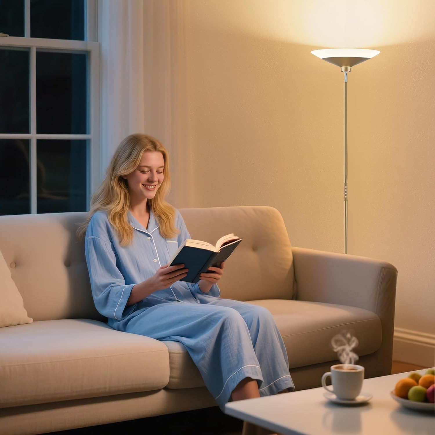 SIBRILLE Torchiere Floor Lamp - 72" Tall LED Standing Lamp with Remote/Button Control, 1800Lm, 3000-6500K, 30W Dimmable Modern Corner Floor Light for Living Room Bedroom Office Apartment, Golden