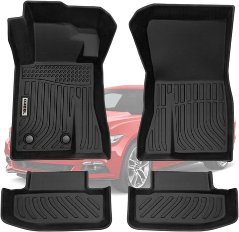 orealtrend Black Floor Mats Liners Replacement for Mustang 2015-2025 Heavy Duty All Weather Guard Front Rear Auto Carpet-Custom Fit-Tough/Durable/Odorless Accessories for Men Dad