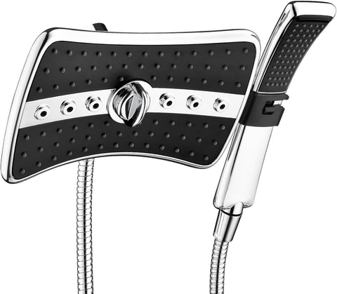 BRIGHT SHOWERS High Pressure Dual Shower Head Combo, Handheld Showerhead Rainfall Shower Head Combo with Black Face, 60 Inch Long Stainless Steel Shower Hose, Chrome
