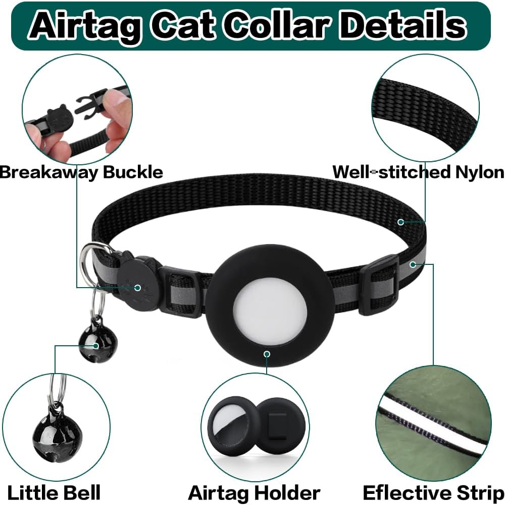 Airtag Cat Collar Breakaway, Reflective Collar with Air Tag Holder